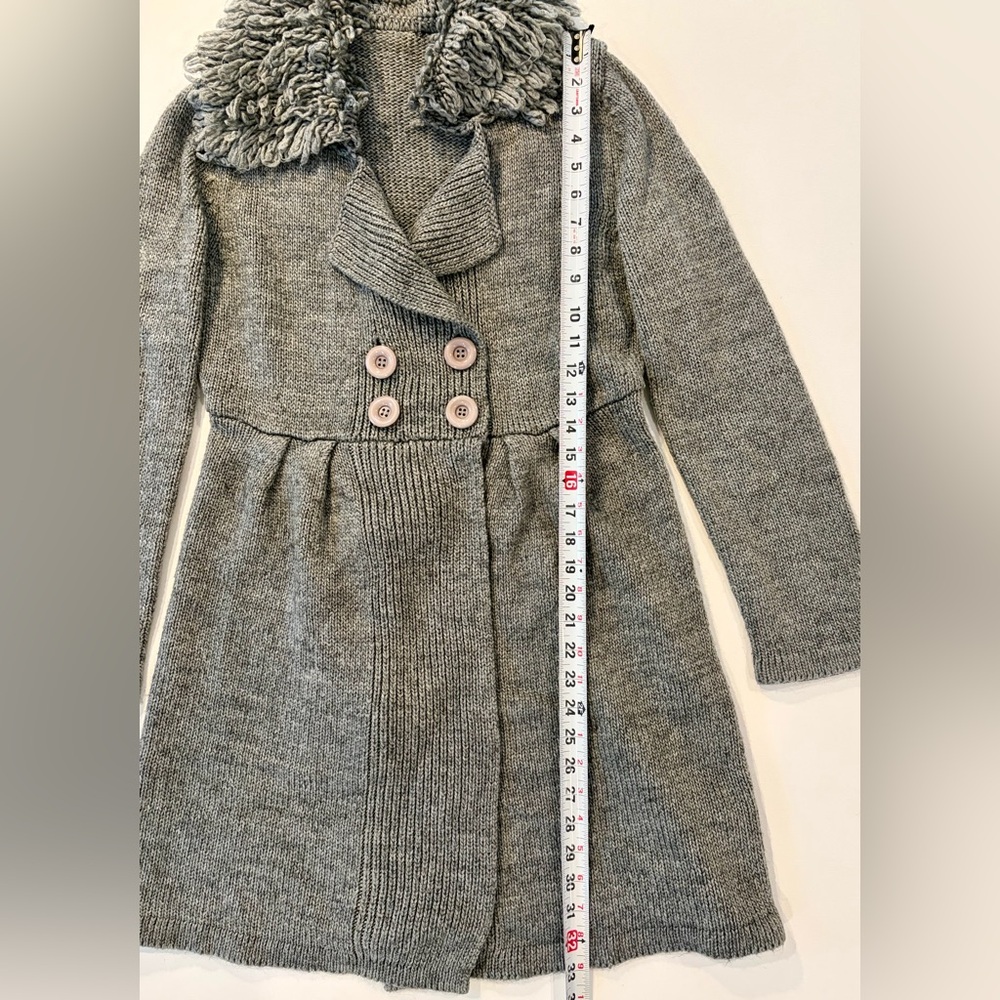 Vintage Inspired Gray Wool Blend Double Breasted Pea Coat Shaggy Collar Medium - Picture 2 of 12